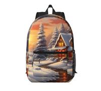 WBQLSL Mochila para portátil con diseño de casa de nieve y luz cálida, puede almacenar artículos de oficina, gimnasio y viaje