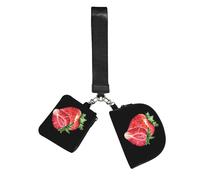 WBQLSL Monedero unisex de poliéster negro con cierre de cremallera, 10 x 12 x 3 cm, estampado de fresas, 2 compartimentos