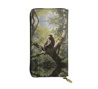 WBQLSL Monkey sitting on a tree Elegante cartera de cuero, monedero de 7.4 x 4.13 pulgadas de largo con cremallera, práctica cartera de viaje para dinero en efectivo