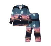 WBQLSL Moonlight Cottage Patterns - Conjunto de pijama suave de manga larga para hombre, ropa de descanso casual, cintura elástica, bolsillos laterales dobles, Negro, S