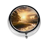 WBQLSL Morning Sunshine - Caja de medicamentos redonda impresa con 3 compartimentos para almacenamiento portátil de medicamentos