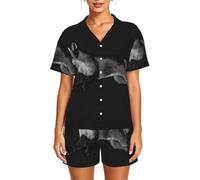 WBQLSL Night Fox - Conjunto de pijama de manga corta para mujer, con cuello y botones y cintura elástica, Negro, 3XL-6XL