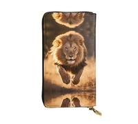 WBQLSL North American Lion Running - Cartera de cuero elegante de 7.4 x 4.13 pulgadas de largo, con cremallera, práctica cartera de viaje para dinero en efectivo
