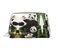 WBQLSL Pandas of Father and Son - Bolsa de maquillaje de piel portátil de gran capacidad, bolsa de almacenamiento de maquillaje de viaje con bolsillo