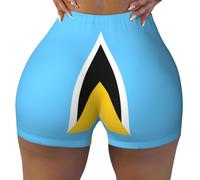 WBQLSL Pantalones cortos deportivos elásticos con estampado de la bandera de Santa Lucía para mujer, adecuados para ocio, uso diario o ropa deportiva, Negro, L