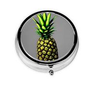 WBQLSL Pastillero redondo, 3 particiones, pastillero portátil, se puede poner en la cartera, bolsillo, ligero y práctico patrón de piña de dibujos animados