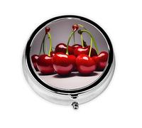 WBQLSL Pastillero redondo, 3 particiones, pastillero portátil, se puede poner en la cartera, bolsillo, ligero y práctico patrón de cerezas chilenas