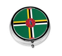 WBQLSL Pastillero redondo, 3 particiones, pastillero portátil, se puede poner en la cartera, bolsillo, ligero y práctico patrón de bandera de la Commonwealth de Dominica