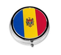 WBQLSL Pastillero redondo, 3 particiones, pastillero portátil, se puede poner en la cartera, bolsillo, ligero y práctico patrón de bandera de Moldavia