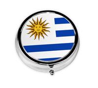 WBQLSL Pastillero redondo, 3 particiones, pastillero portátil, se puede poner en la cartera, bolsillo, ligero y práctico patrón de bandera de Uruguay