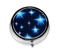 WBQLSL Pastillero redondo, 3 particiones, pastillero portátil, se puede poner en la cartera, bolsillo, ligero y práctico patrón de estrella azul de dibujos animados