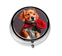 WBQLSL Pastillero redondo, 3 particiones, pastillero portátil, se puede poner en la cartera, bolsillo, ligero y práctico patrón de perro similar a un caballero