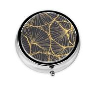 WBQLSL Pastillero redondo, 3 particiones, pastillero portátil, se puede poner en la cartera, bolsillo, ligero y práctico patrón de hojas doradas