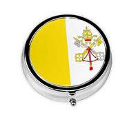 WBQLSL Pastillero redondo, 3 particiones, pastillero portátil, se puede poner en la cartera, bolsillo, ligero y práctico patrón de la bandera del Vaticano