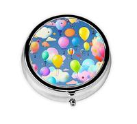 WBQLSL Pastillero redondo, 3 particiones, pastillero portátil, se puede poner en la cartera, bolsillo, ligero y práctico patrón de globos coloridos