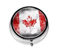 WBQLSL Pastillero redondo, 3 particiones, pastillero portátil, se puede poner en la cartera, bolsillo, ligero y práctico patrón retro de la bandera de Canadá