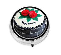 WBQLSL Pastillero redondo, 3 particiones, pastillero portátil, se puede poner en la cartera, bolsillo, ligero y práctico patrón de pasteles deliciosos