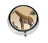 WBQLSL Pastillero redondo, 3 particiones, pastillero portátil, se puede poner en la cartera, bolsillo, ligero y práctico patrón de jirafa madre e hijo