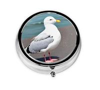 WBQLSL Pastillero redondo, 3 particiones, pastillero portátil, se puede poner en la cartera, bolsillo, ligero y práctico patrón de gaviota