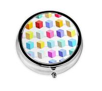 WBQLSL Pastillero redondo, 3 particiones, pastillero portátil, se puede poner en la cartera, bolsillo, ligero y práctico patrón de cubos coloridos