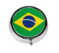 WBQLSL Pastillero redondo, 3 particiones, pastillero portátil, se puede poner en la cartera, bolsillo, ligero y práctico patrón de bandera brasileña