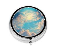 WBQLSL Pastillero redondo, 3 particiones, pastillero portátil, se puede poner en la cartera, bolsillo, ligero y práctico patrón de cielo nublado