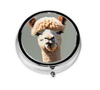 WBQLSL Pastillero redondo, 3 particiones, pastillero portátil, se puede poner en la cartera, bolsillo, ligero y práctico patrón de avatar de alpaca