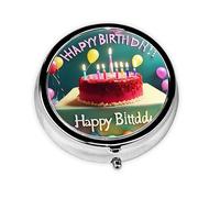 WBQLSL Pastillero redondo pequeño, 3 particiones, pastillero portátil, se puede poner en la cartera, bolsillo, ligero y práctico patrón de feliz cumpleaños hermoso