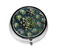 WBQLSL Pastillero redondo pequeño, 3 particiones, pastillero portátil, se puede poner en la cartera, bolsillo, ligero y práctico con muchos patrones de suculentas