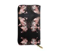 WBQLSL Petal Bloom Butterfly Bolso largo de cuero con monedero con cremallera y 12 ranuras para tarjetas de crédito, cartera ligera de viaje para dinero en efectivo