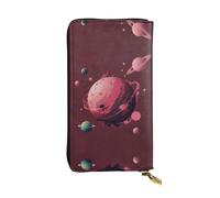 WBQLSL Planet Pink Bolso largo de cuero con monedero con cremallera y 12 ranuras para tarjetas de crédito, cartera ligera de viaje para dinero en efectivo