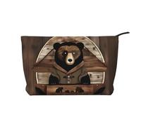 WBQLSL Rustic Lodge Bear - Bolsa de cosméticos de pana, bolsa de almacenamiento de viaje, puede contener lápiz labial, polvo y otros cosméticos, color negro, talla única