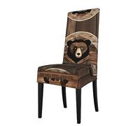 WBQLSL Rustic Lodge Bear - Funda protectora extraíble para sillas de comedor con respaldo cuadrado, sillas de parsonage, protectores de sillas de comedor, fundas de asiento elásticas