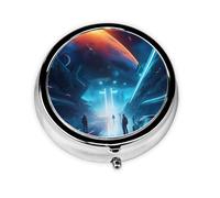 WBQLSL Science Fiction Future Mini - Caja de medicina con tres compartimentos, pequeña caja redonda para medicamentos, portátil