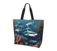 WBQLSL Sharks under the sea - Bolsa de hombro con estampado de tiburones bajo el mar, para viajes, yoga, playa, compras, viajes, regalo para hombres y mujeres