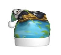 WBQLSL Sombrero de Papá Noel impreso con dos bonitos pandas, decoración de ambiente de fiesta de Navidad, accesorio interactivo de fiesta de Año Nuevo