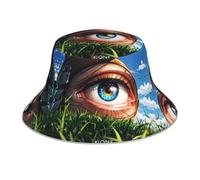 WBQLSL Sombrero de pescador con estampado de ojos misteriosos, sombrero de playa plegable de doble cara, adecuado para ciclismo, senderismo y viajes, color negro
