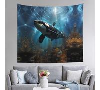 WBQLSL Tapiz artístico de ballenas asesinas, 152 x 130 cm, perfecto para murales de pared de sala de estar o dormitorio