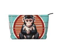 WBQLSL The Silent Monkey - Bolsa de cosméticos de pana estampada - Bolsa de almacenamiento de cosméticos esencial de viaje