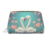 WBQLSL The Swan in Love - Bolsa de maquillaje de piel portátil de gran capacidad, bolsa de almacenamiento de maquillaje de viaje con bolsillo