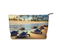 WBQLSL Turtles on the Beach - Bolsa de cosméticos de pana, bolsa de almacenamiento de viaje, puede contener lápiz labial, polvo y otros cosméticos