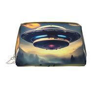 WBQLSL UFO Landing - Bolsa de cosméticos de piel portátil, bolsa de cosméticos de viaje de gran capacidad con bolsillos, color blanco, talla única