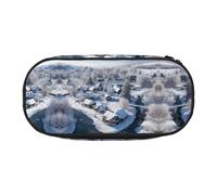 WBQLSL Village Snow Scene, bolsa de almacenamiento de papelería impresa, estuche de varias cuadrículas, portátil, para estudiantes