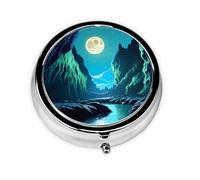 WBQLSL Water Moon Cave - Mini caja de medicamentos con tres compartimentos, pequeña caja redonda para medicamentos, portátil