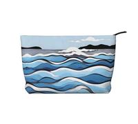 WBQLSL Waves lapping at the rocks - Bolsa de cosméticos de pana estampada - Bolsa de almacenamiento de cosméticos esencial de viaje