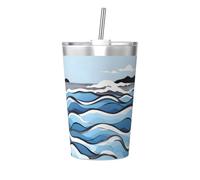 WBQLSL Waves Lapping at The Rocks - Vaso de paja aislado ideal para uso en el gimnasio o llevar sobre la marcha