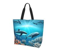 WBQLSL Whales under the sea - Bolsa de hombro estampada para viajes, yoga, playa, compras, viajes, regalo para hombres y mujeres