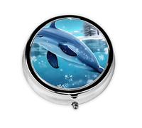WBQLSL Winter the Dolphin - Caja de medicina redonda impresa con 3 compartimentos para almacenamiento portátil de medicamentos