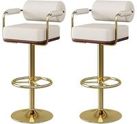 WBRSybUK Juego De 2 Taburetes Bar con Respaldo Y Reposapiés, Silla Piel Sintética Asiento Giratorio Ajustable, Altura Mostrador For Cocina, Isla Comedor(White,Gold Feet)