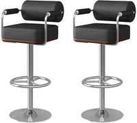 WBRSybUK Juego De 2 Taburetes Bar con Respaldo Y Reposapiés, Silla Piel Sintética Asiento Giratorio Ajustable, Altura Mostrador For Cocina, Isla Comedor(Black,Silver Feet)